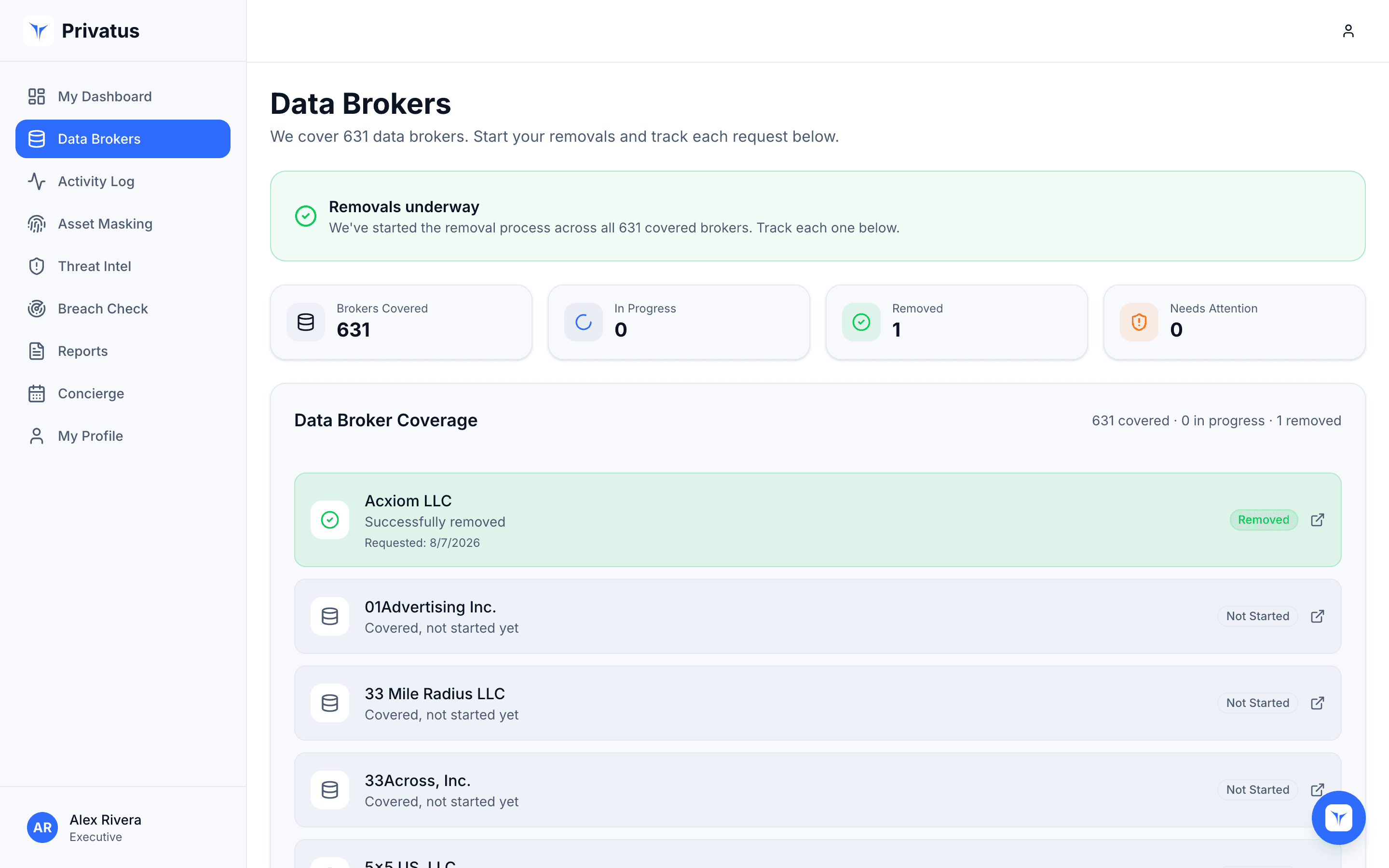 Data broker removal in the Privatus app