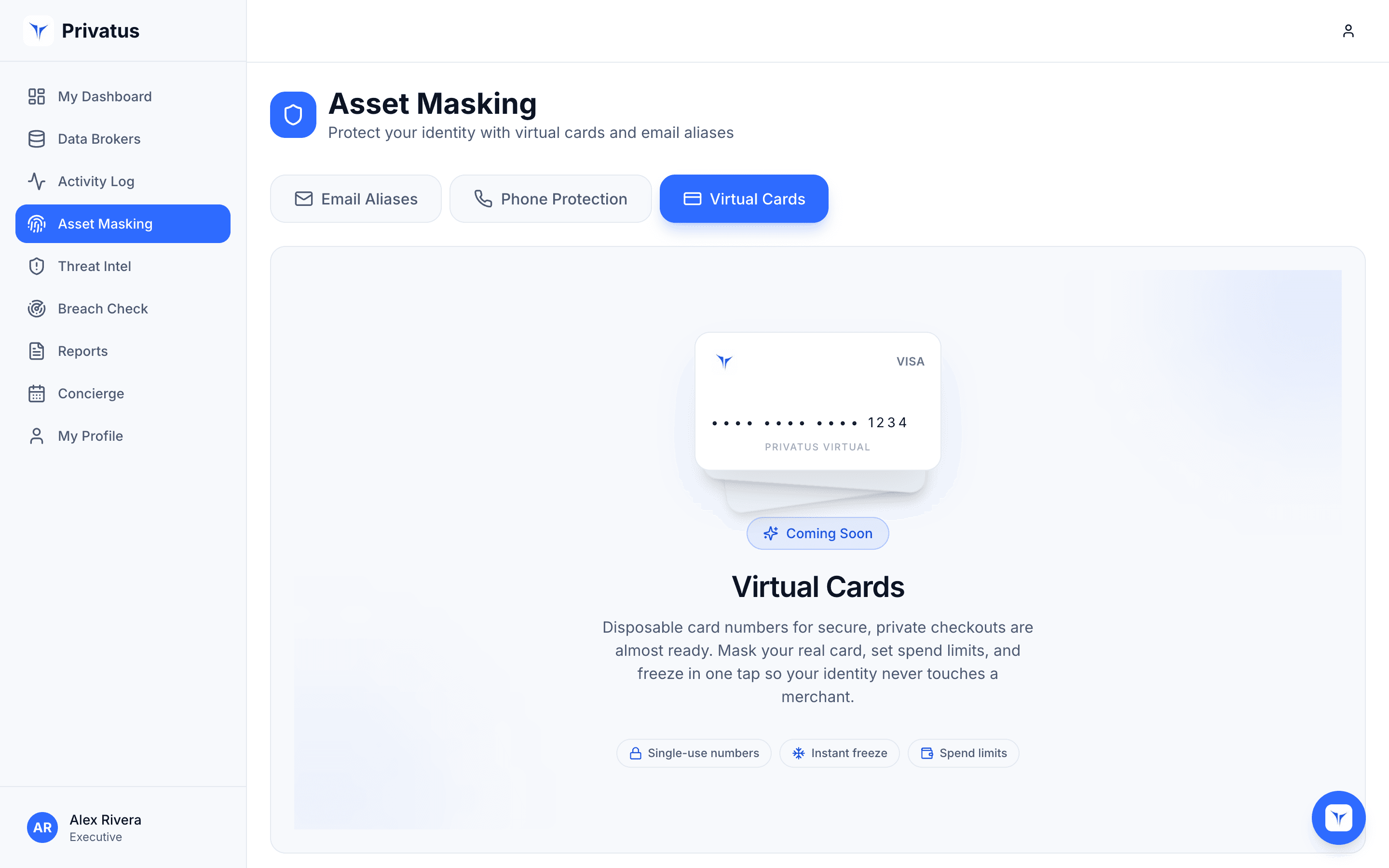 Virtual cards in the Privatus app